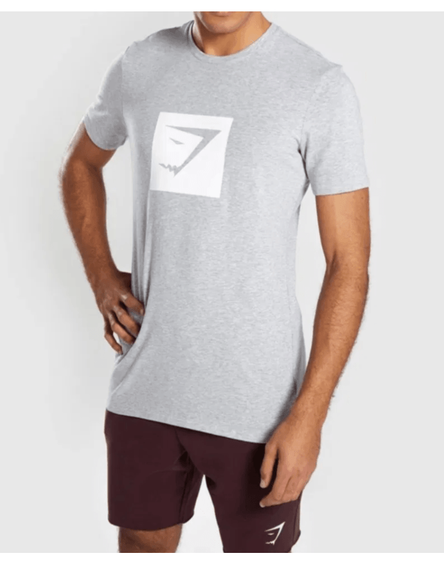 GYMSHARK Bold Square Logo šviesiai pilkos spalvos marškinėliai