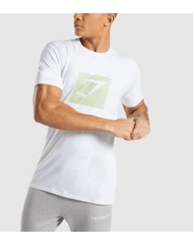 GYMSHARK Bold Square Logo baltos spalvos marškinėliai